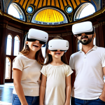 **Prompt:** A Turkish family wearing VR headsets, virtually exploring Hagia Sophia. Sunny day, happy expressions, modern living room.