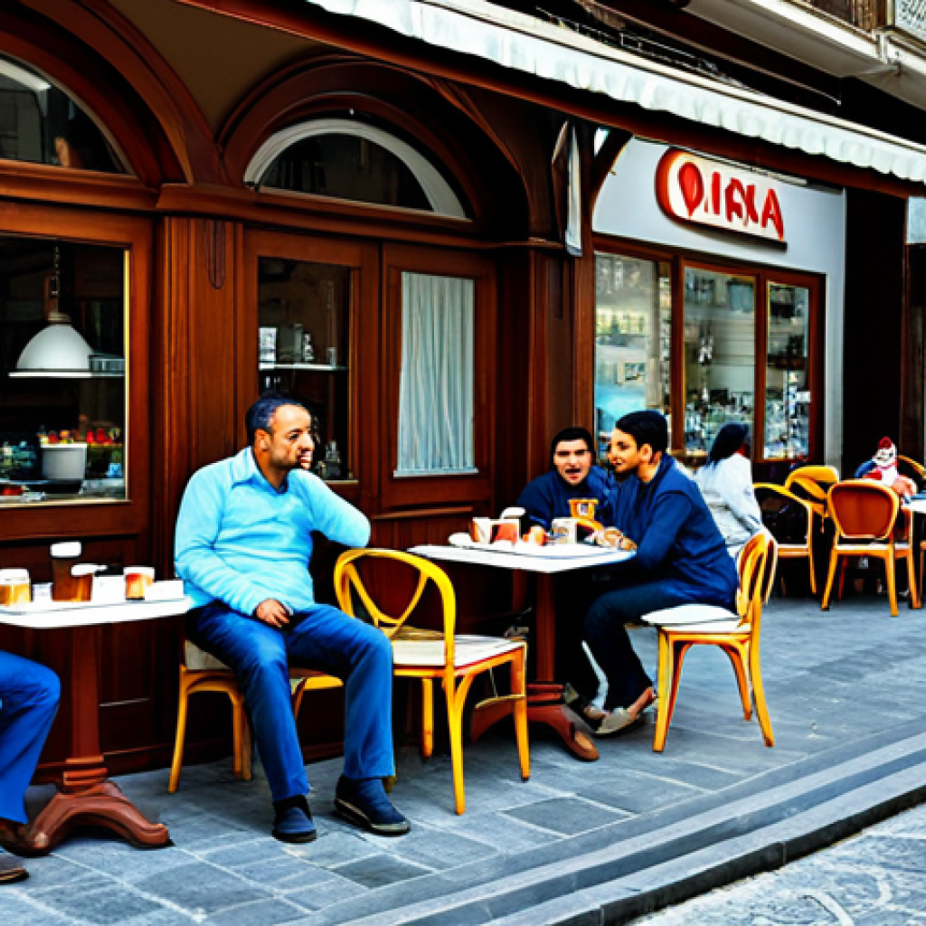 Istanbul Street Scene**

"A bustling Istanbul street scene, featuring a cafe with people enjoying Turkish coffee and pastries, fully clothed, modest clothing, appropriate attire, safe for work, perfect anatomy, correct proportions, natural pose, professional photography, high quality, family-friendly."

**
