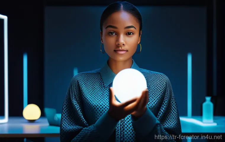 디지털 미디어에서 창의적 콘텐츠 발견하기 - A diverse group of young adults, all dressed in stylish, modern, and modest attire suitable for a cr...