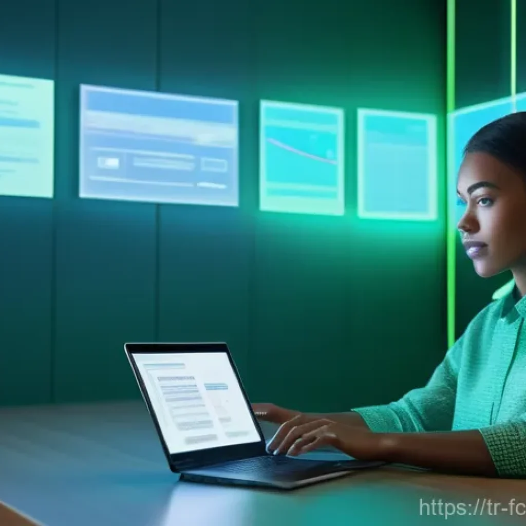 미래 크리에이터의 법적 이슈 - **Prompt:** A diverse, confident young woman in her late twenties, dressed in a tasteful, modern out...