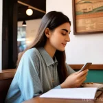 디지털 커뮤니케이션 전략 - **Prompt:** A warm and inviting scene inside a contemporary Turkish cafe. A young woman, approximate...