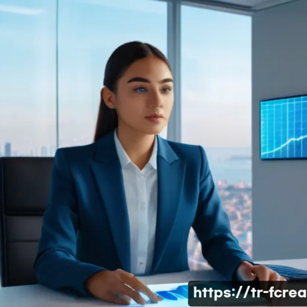 미래형 커뮤니케이션 도구 - **Prompt:** A young woman in her early 20s is attending a holographic business meeting. She is weari...